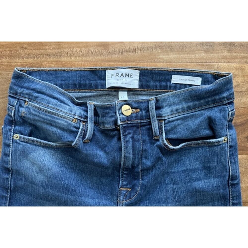 Frame Le High Skinny Distress Raw Step Hem Jeans in Woodbine Way- Size 26 - Picture 3 of 7